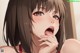 Anime girl with brown hair and brown eyes yawning.